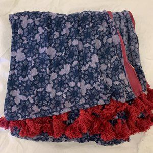 ROOTS Printed Scarf with Pom Pom Fringe